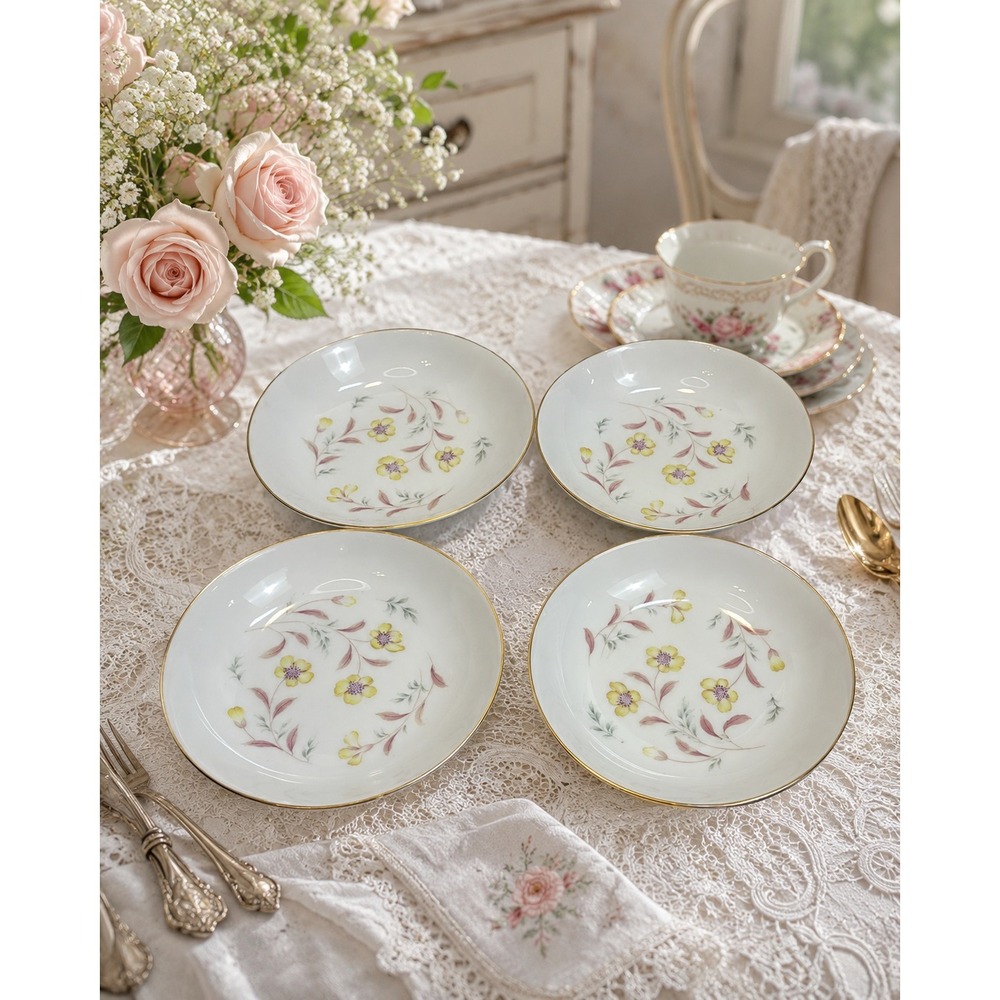 Contour China Festival Japan‎ Small Bowls Set 4 Floral Gold Rim Vintage Brunch